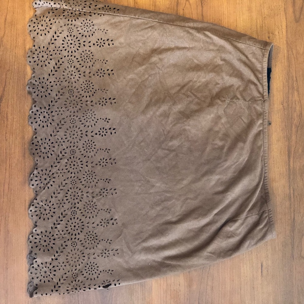 Brown Suede Lasercut Skirt